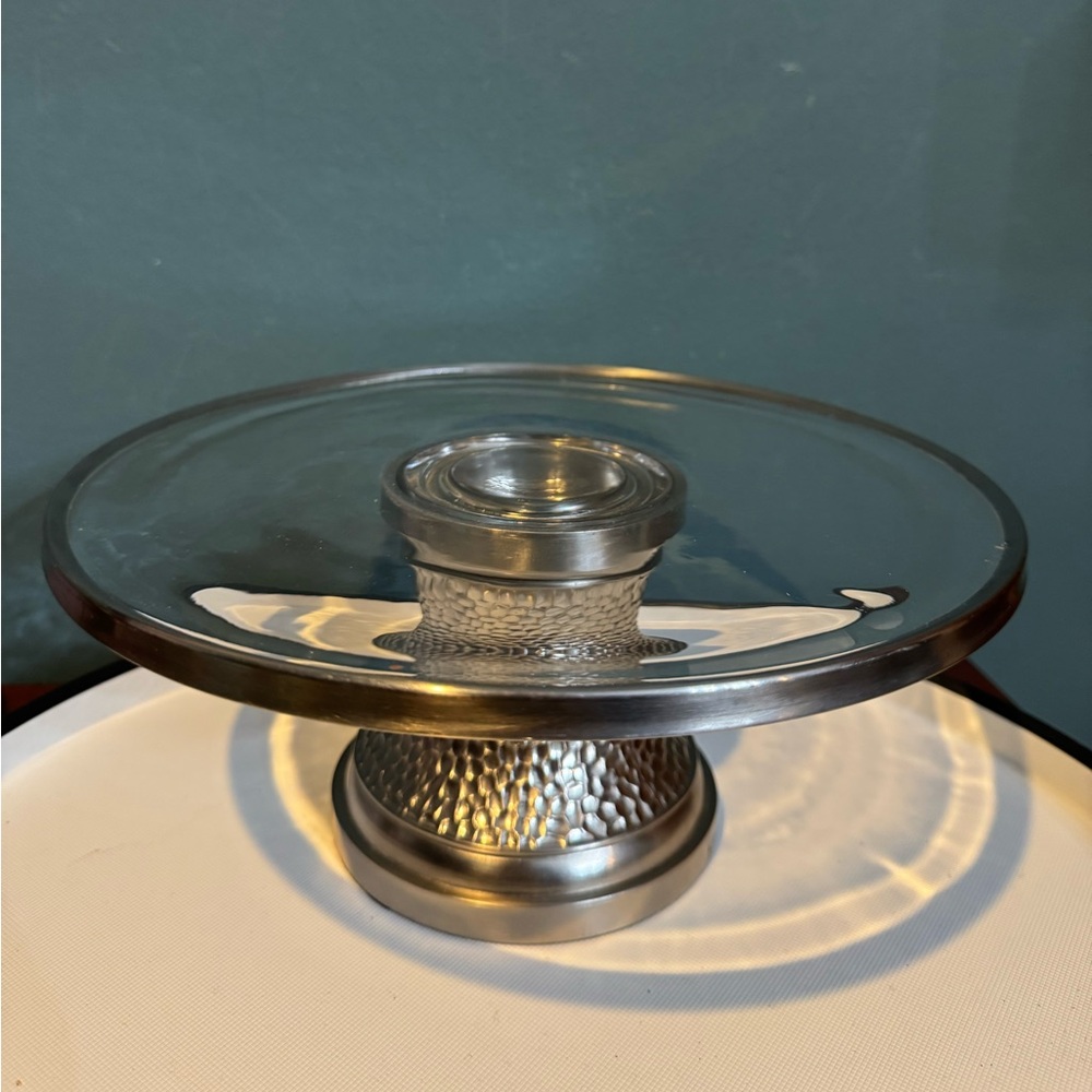 SOUTHERN LIVING At Home Cake Stand - CONROY Hammered Metal Pedestal Plate 10”